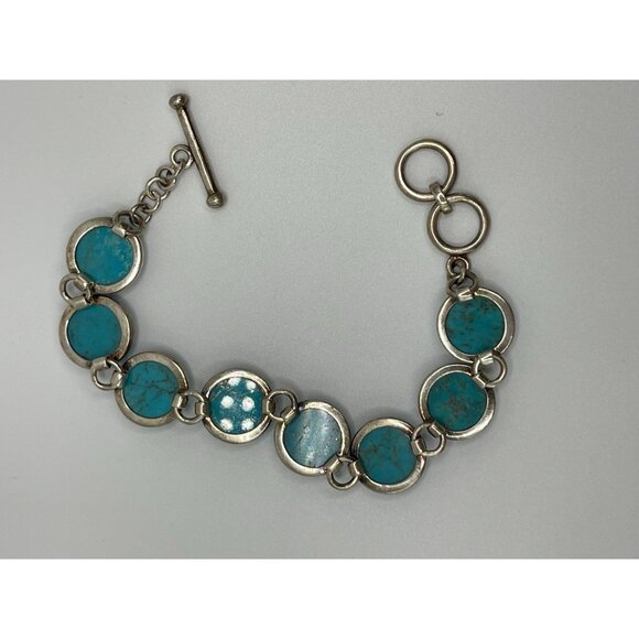 Sterling Silver Bracelet Turquoise Stone Toggle signed WR - Picture 6 of 10